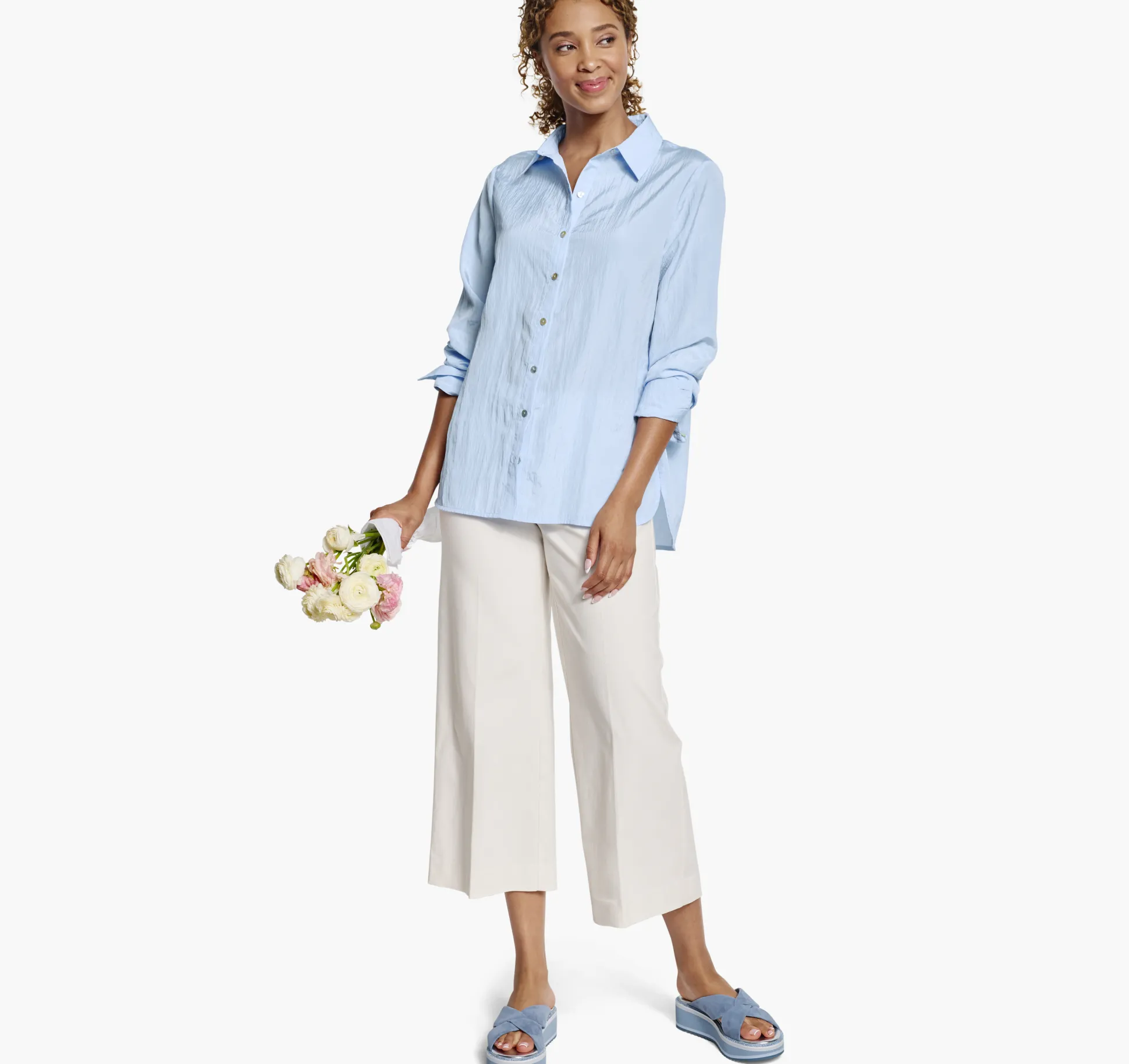 Crinkle Button-Front Shirt