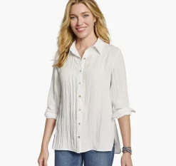 Crinkle Button-Front Shirt