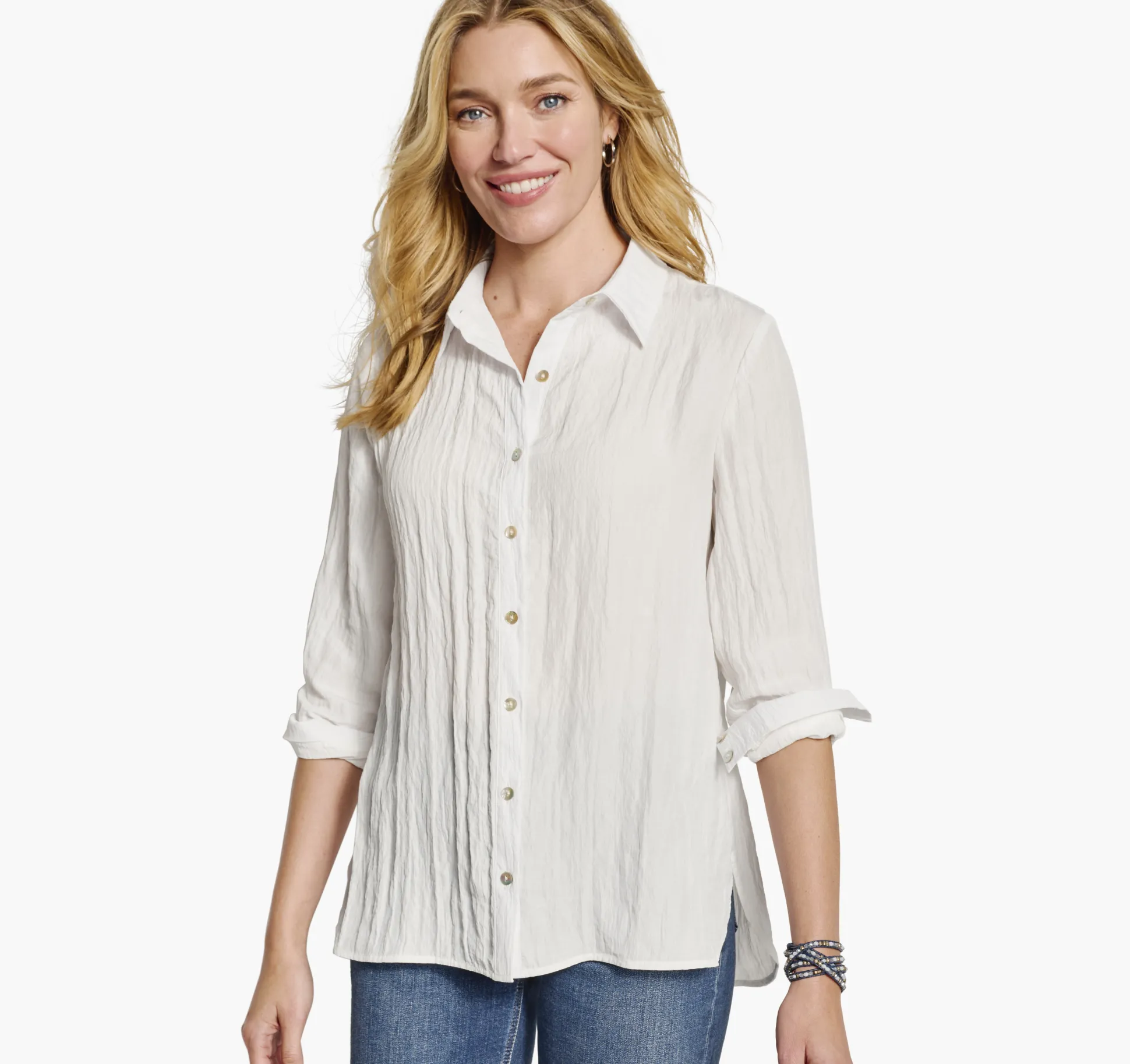 Crinkle Button-Front Shirt