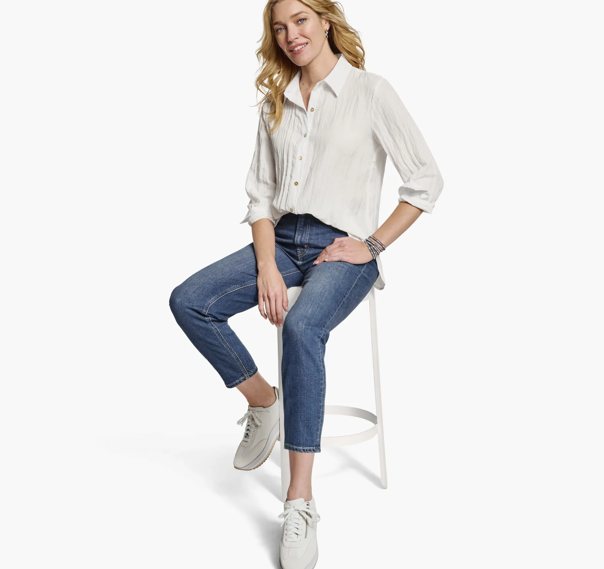 Crinkle Button-Front Shirt