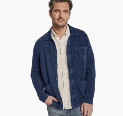 Indigo Full-Button Knit Jacket
