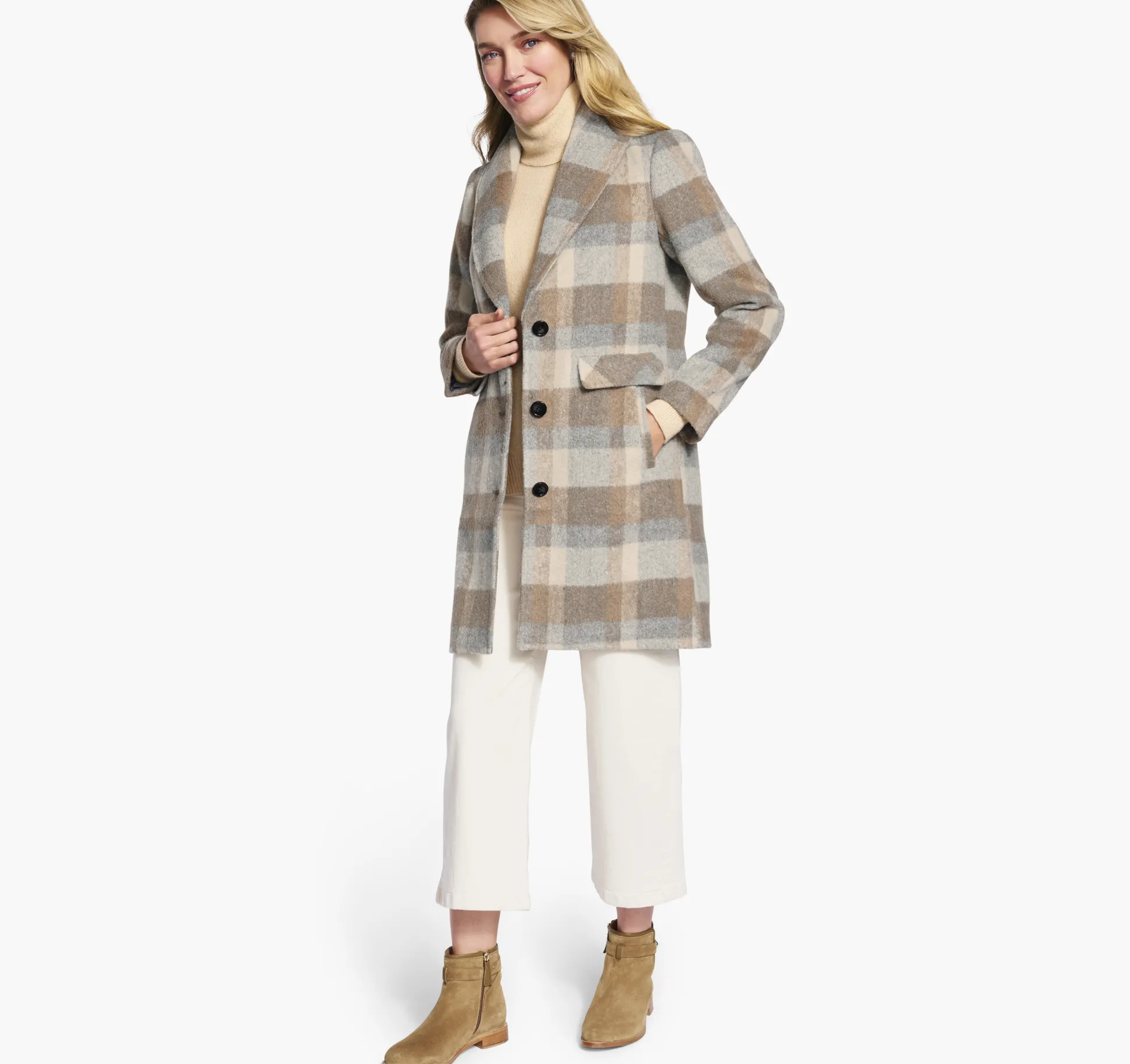 Shawl Collar Plaid Coat