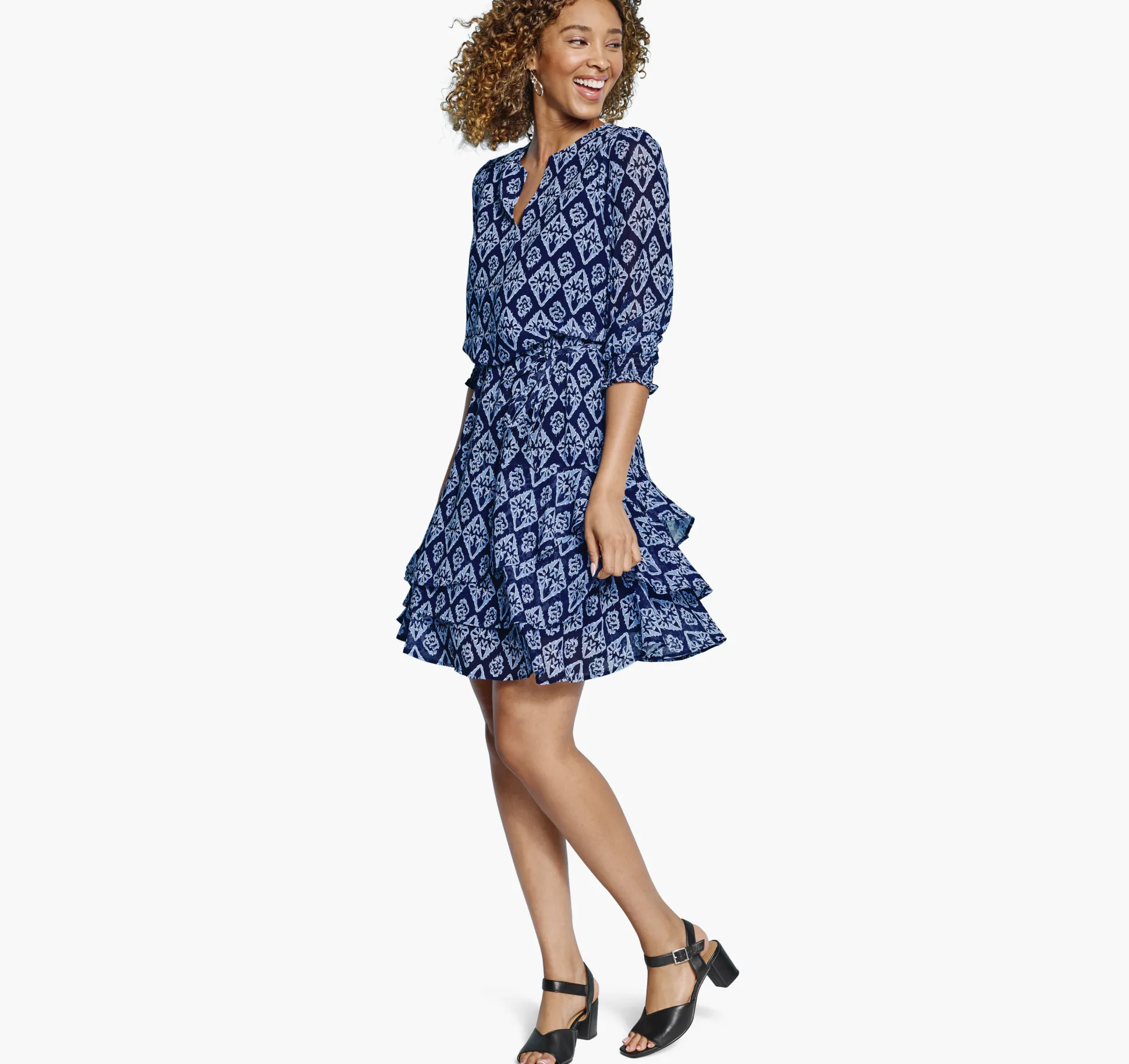 Tiered V-Neck Print Dress