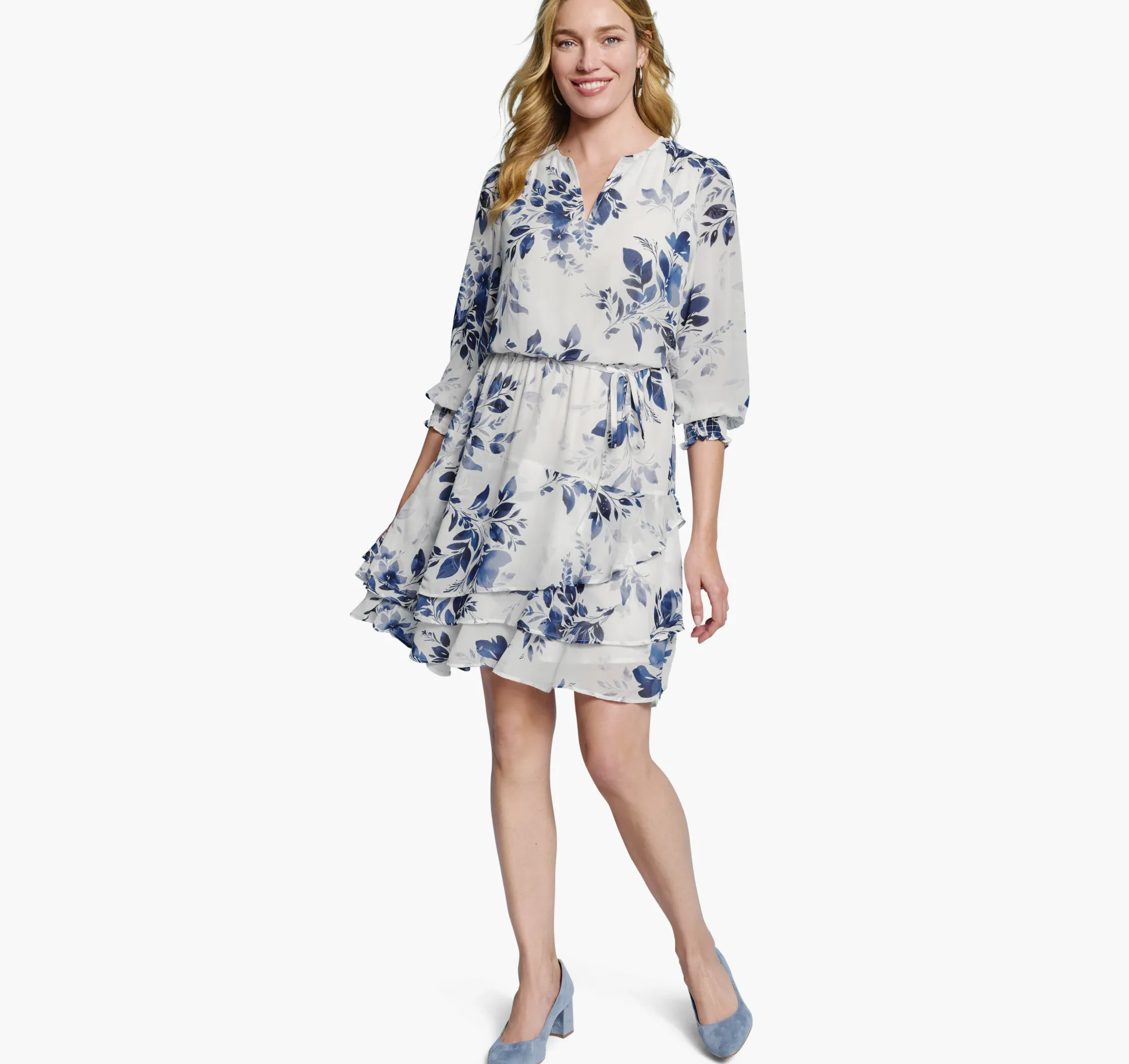 Tiered V-Neck Print Dress