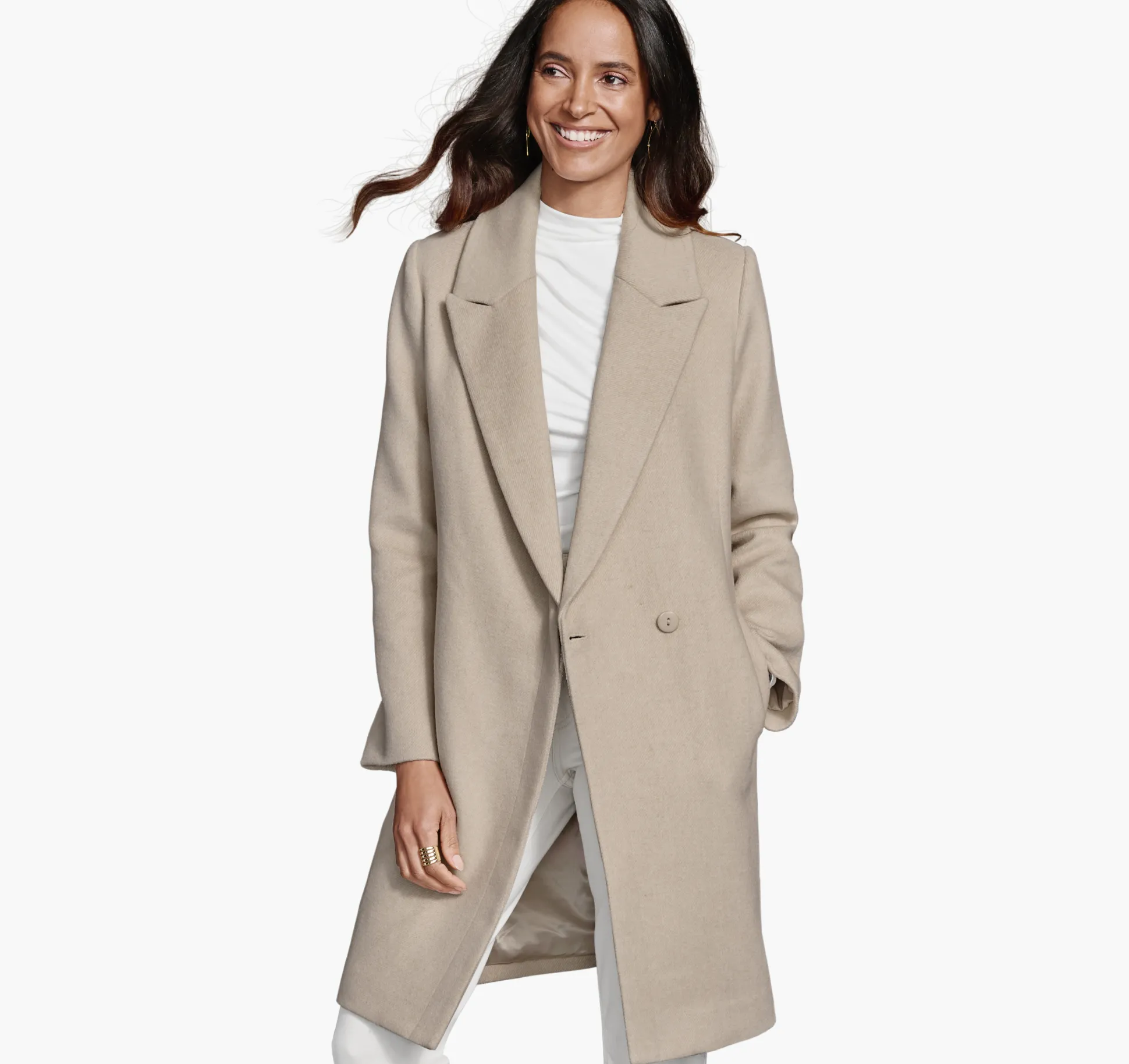 Wool-Blend Coat with Removable Knit Collar