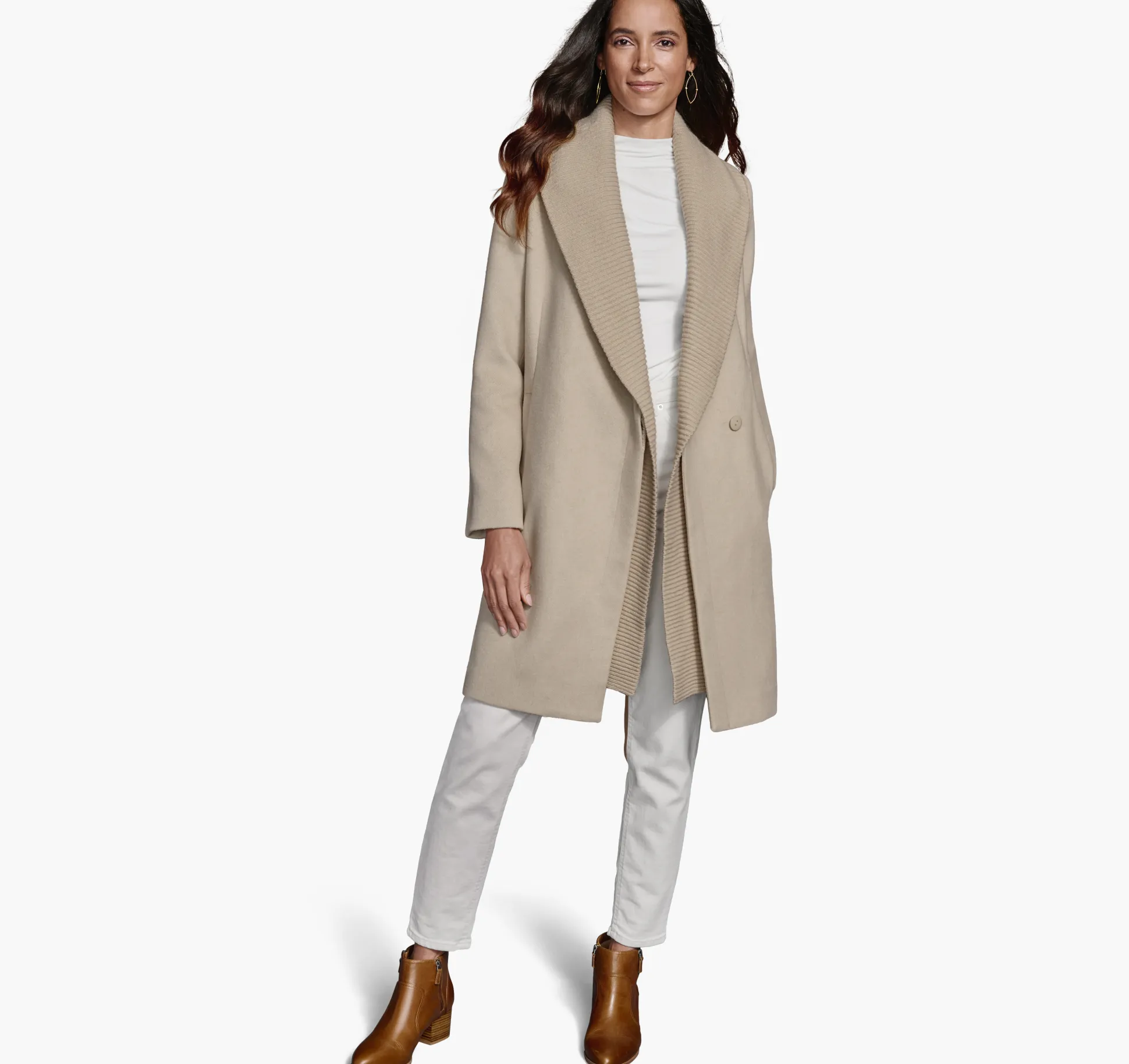 Wool-Blend Coat with Removable Knit Collar