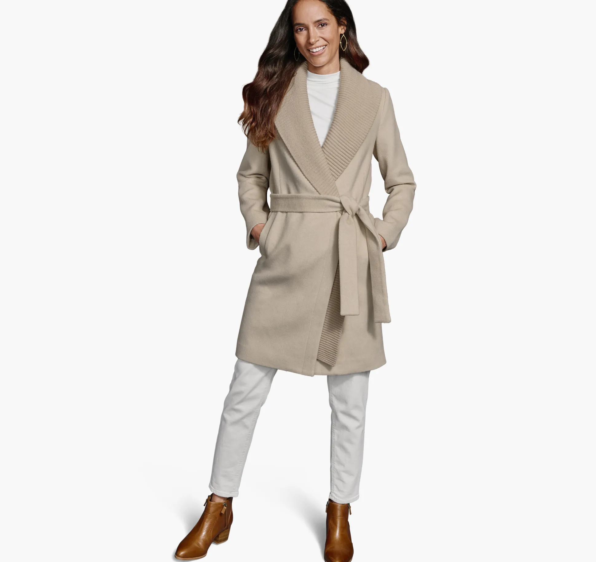 Wool-Blend Coat with Removable Knit Collar