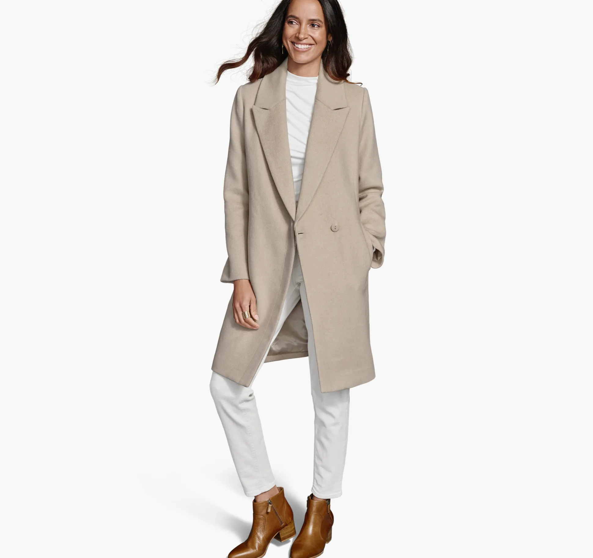 Wool-Blend Coat with Removable Knit Collar